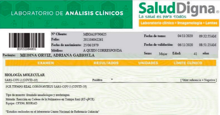 En evidencia prueba falsa de Covid presentada por la diputada Gabriela Medina