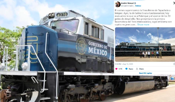 LÓPEZ OBRADOR CONOCE LA PRIMERA LOCOMOTORA DEL INTEROCEÁNICO