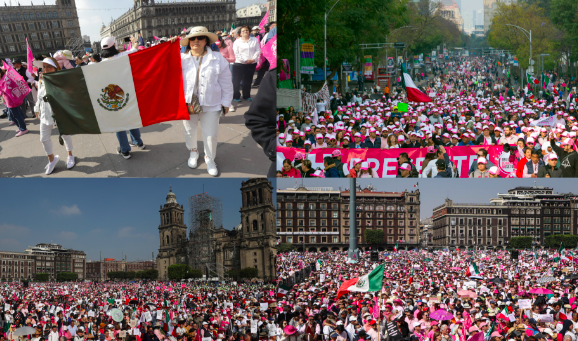 LA MARCHA “ROSA” POR LA DEFENSA DE LA DEMOCRACIA CUBRE LA PLANCHA DEL ZÓCALO DE LA CDMX