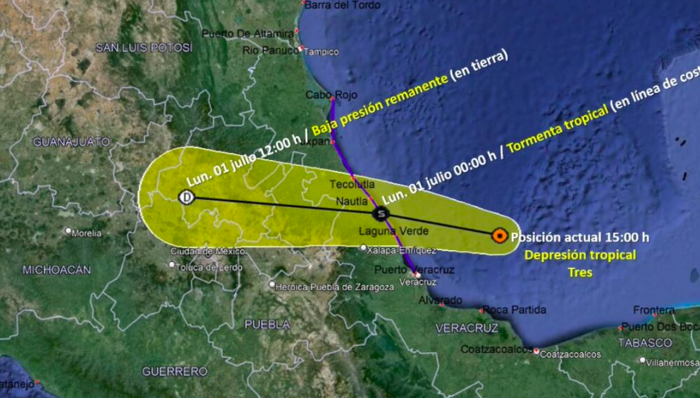 DEPRESIÓN TROPICAL TRES SE FORMA AL SUR DEL GOLFO DE MÉXICO; PODRÍA INTENSIFICARSE A TORMENTA «CHRIS»